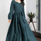 Customizable Dark Teal Linen Maxi Dress 5639