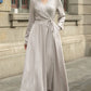 Long sleeves gray wrap linen dress 5672