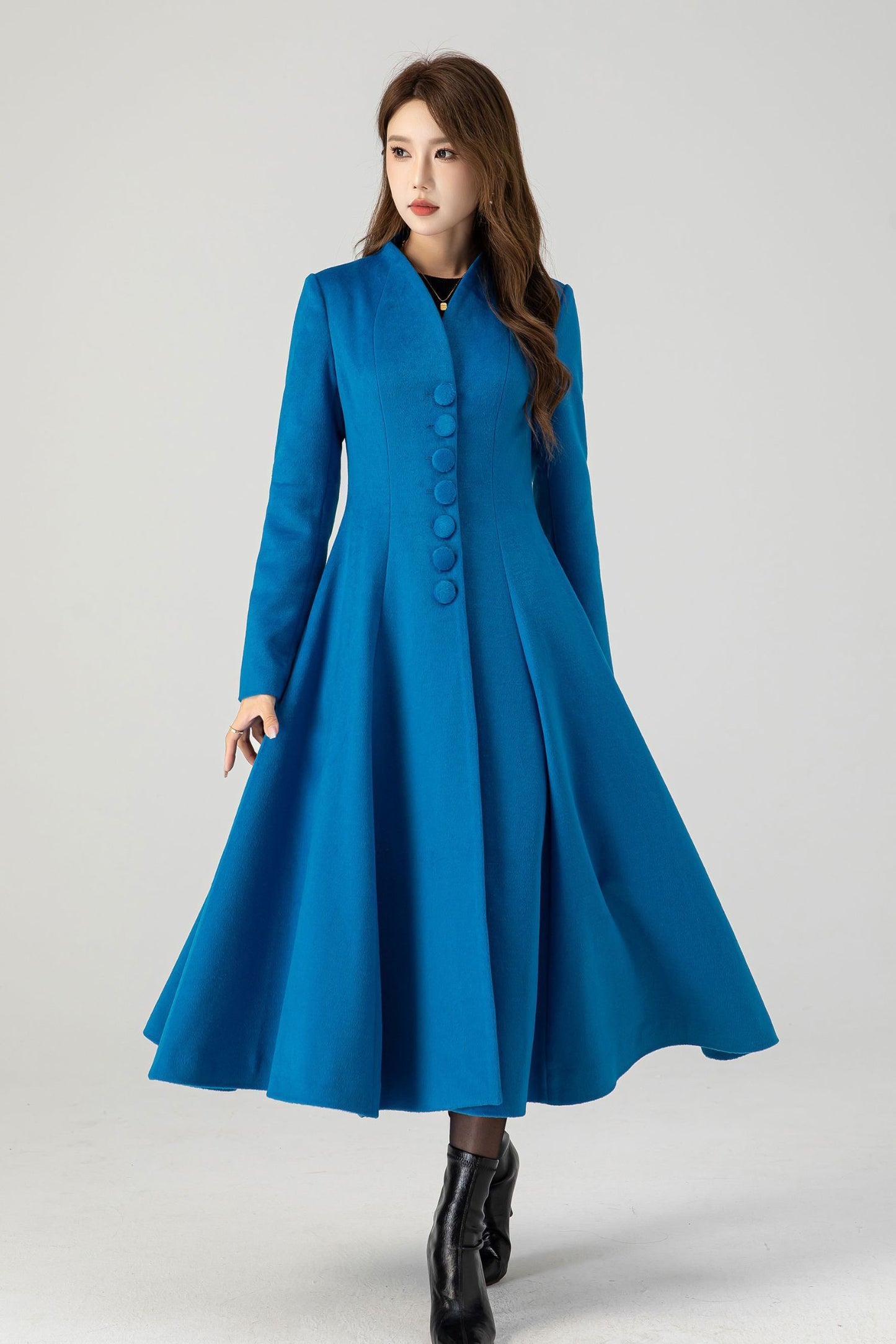 Blue swing midi wool winter coat 4602