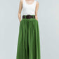 Green Linen Maxi skirt with pockets 2381