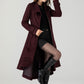 Burgundy Midi Asymmetrical Winter Wool coat 4603