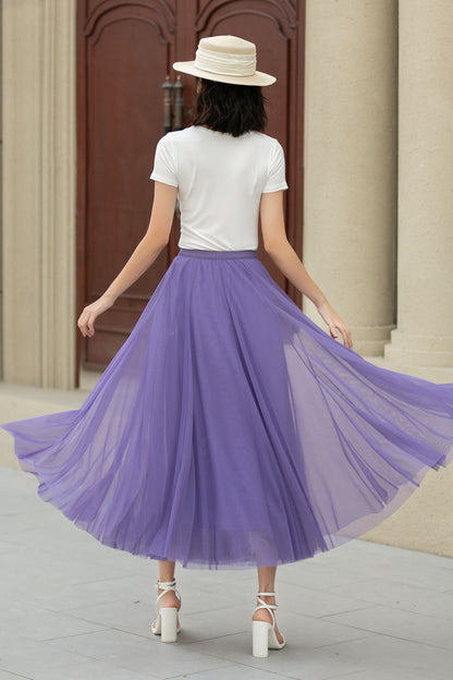 Purple Tulle Midi Skirt - Elastic Waist Boho Circle Swing | Xiaolizi 5111