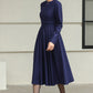Blue swing winter wool dress women 6506