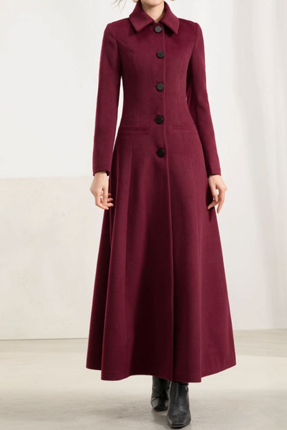 Burgungy long winter wool coat 4570