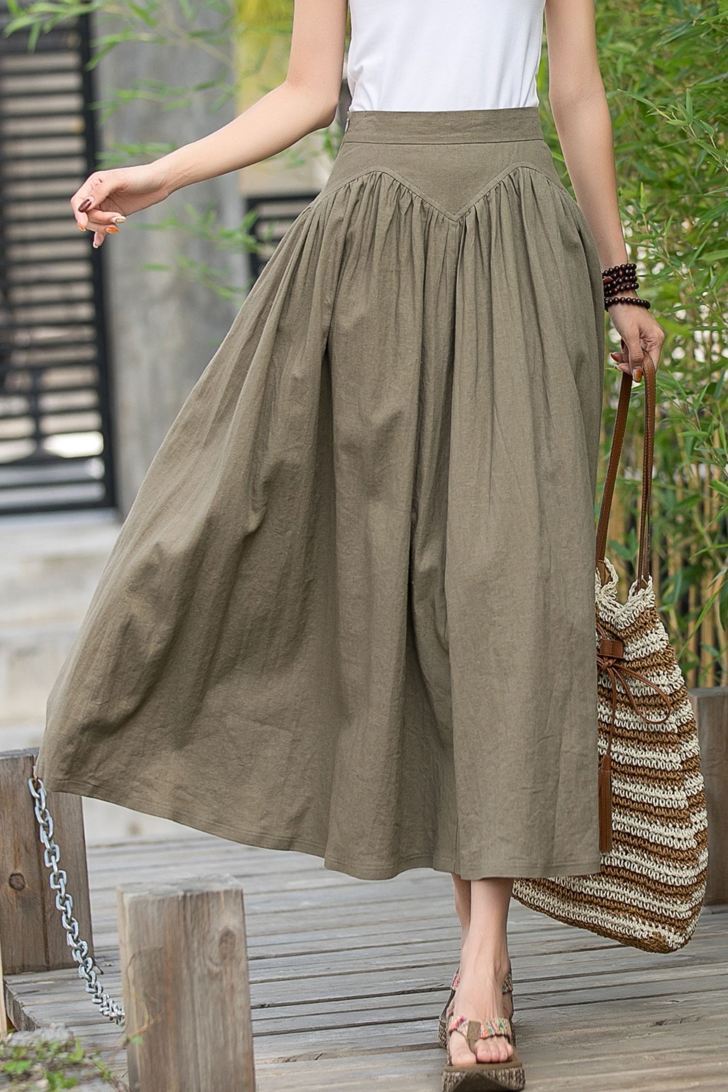 Pleated a line summer linen skirt 2878