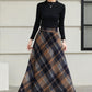 Xiaolizi Plaid Wool Maxi Skirt for Women – Handmade A-Line Winter Full-Length Skirt 6605