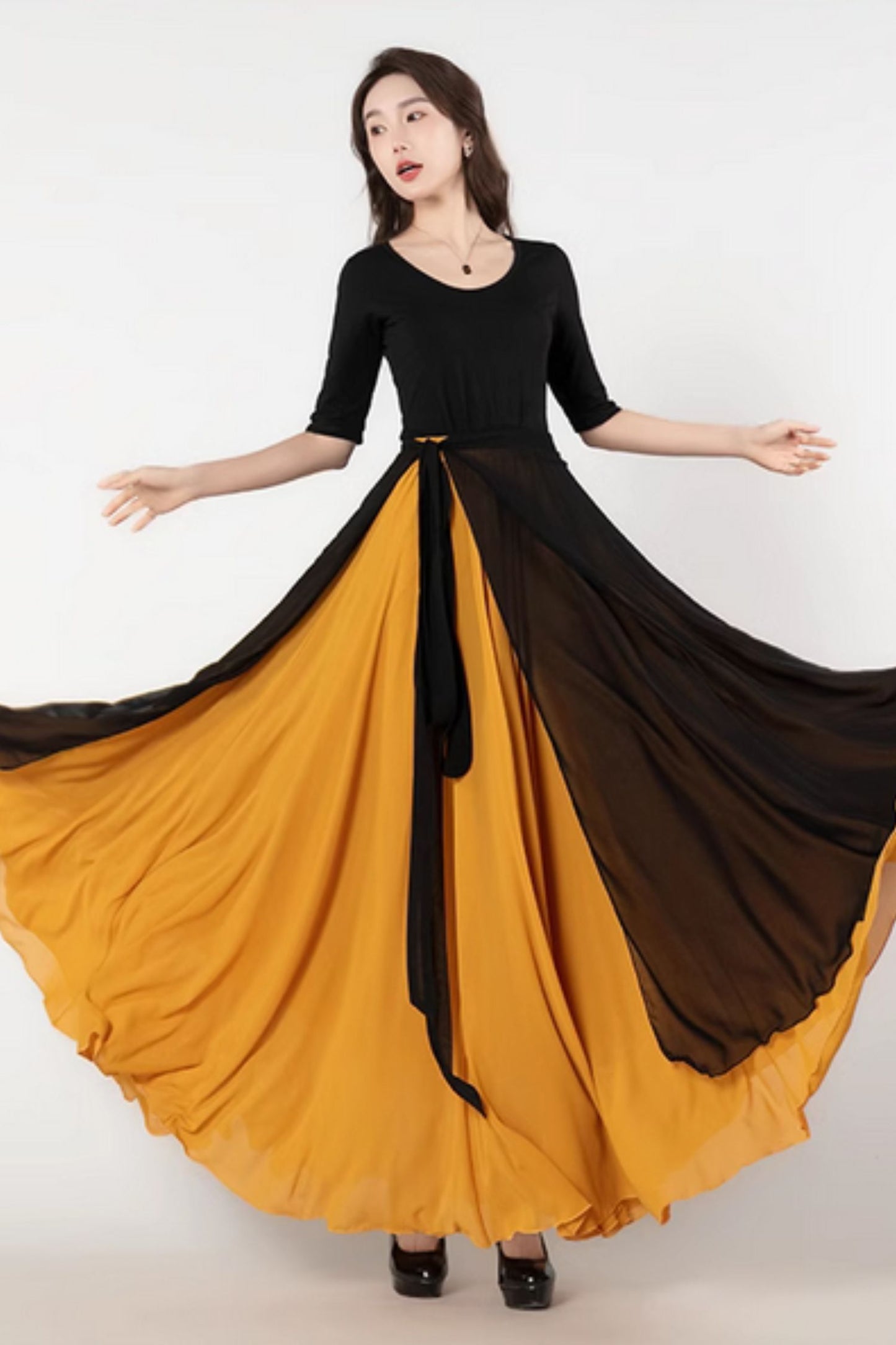 Swing summer chiffon skirt with black wrap outfit  5198