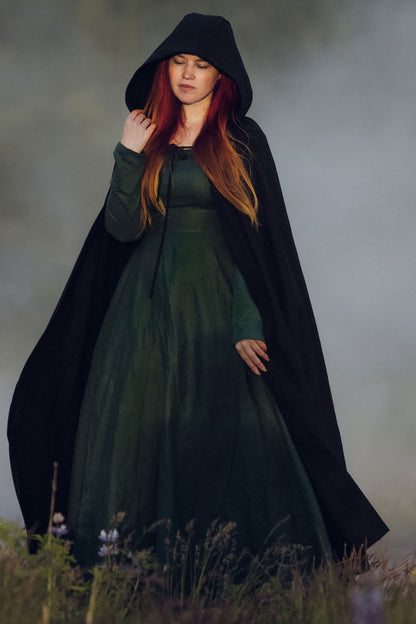 Green Long sleeve green Linen Dress 3738