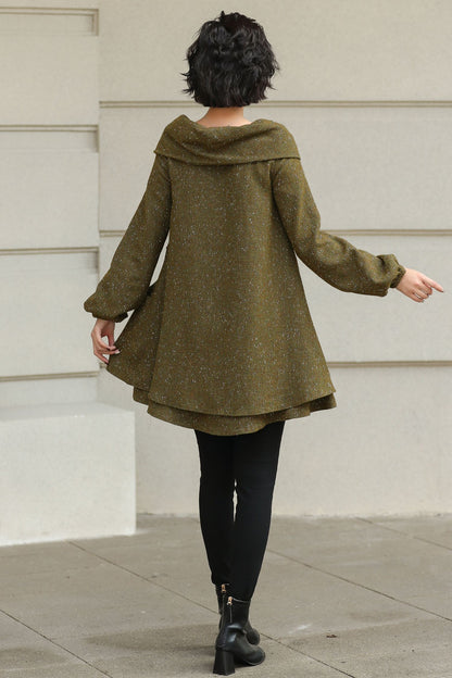 Handmade Wool Blend Tunic Coat – Vintage-Inspired Oversized Collar for Fall/Winter | Xiaolizi 6513