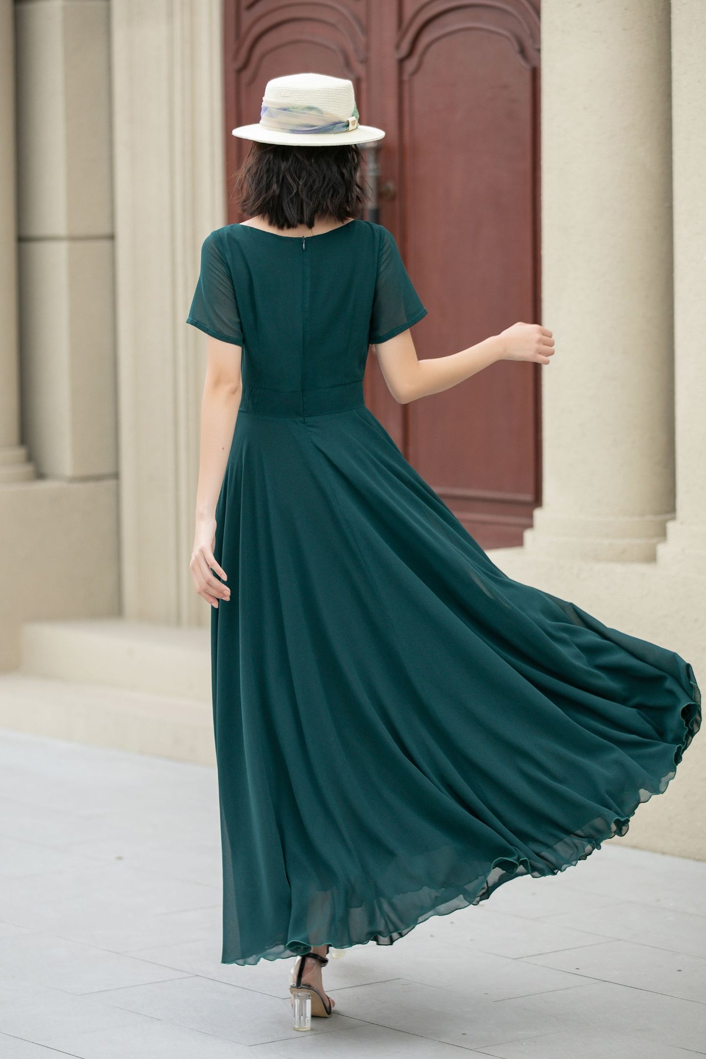 Fit and flare green summer chiffon dresses 5144