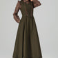 Army Green Wool Pinafore Dress – Vintage Sleeveless Long Winter Dress with Pockets 6394