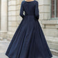 Navy Blue Maxi Linen Dress 5683