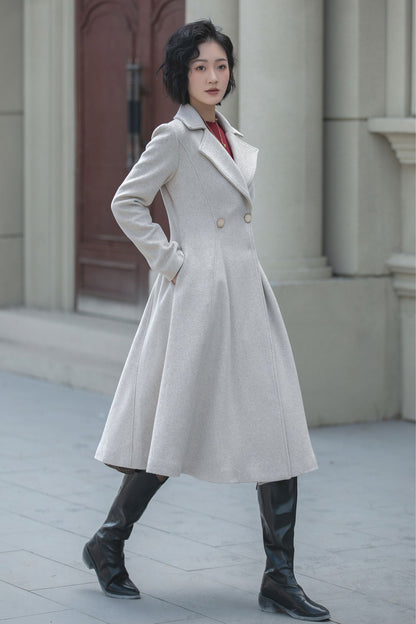 Vintage Wool Blend Coat – Handmade Winter Overcoat with Lining 5456