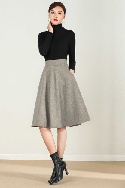Gray Wool A-Line Skirt - Winter Ready, Flattering Fit 5233