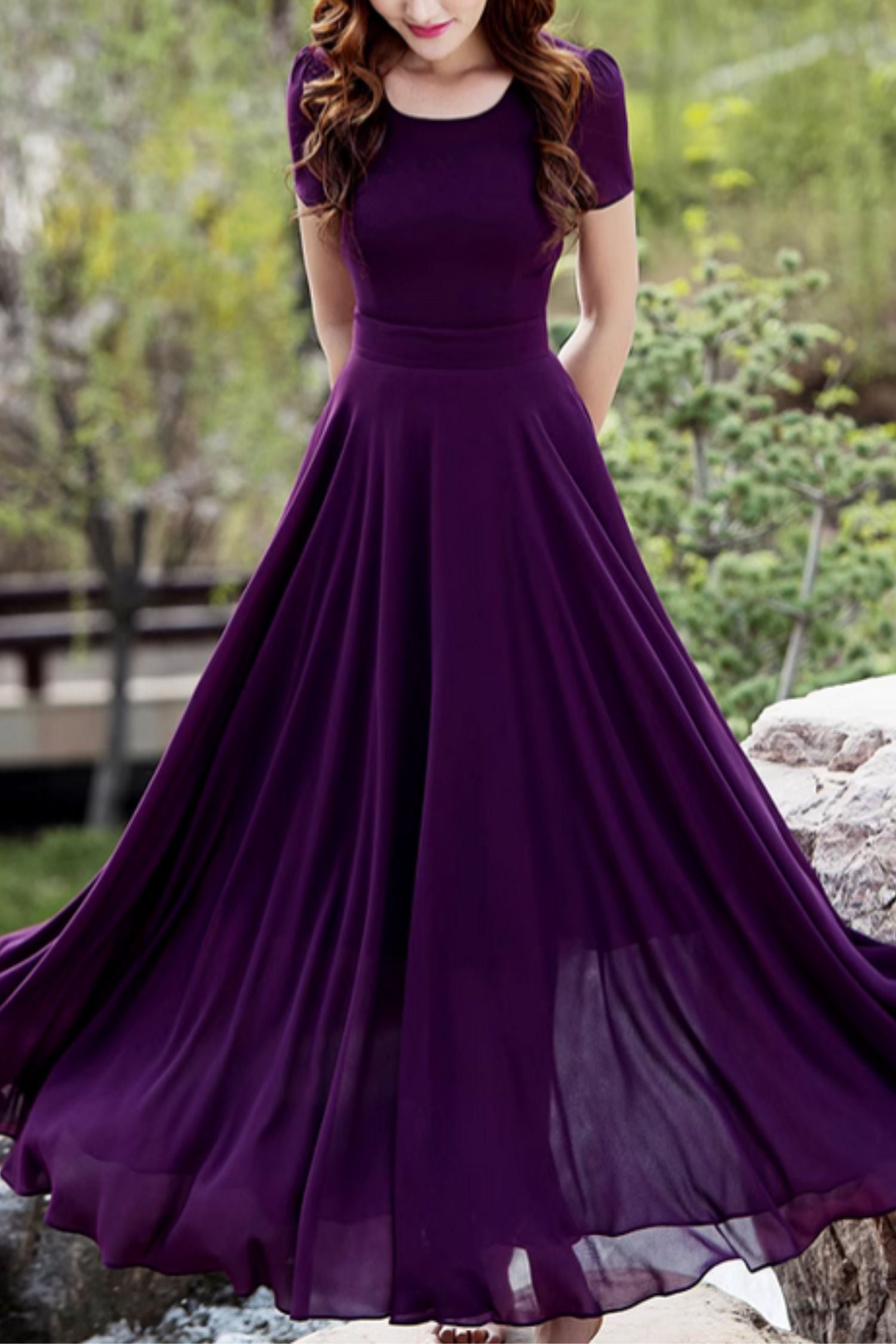 dark purple chiffon dress Dark Plum Chiffon Dress - Purple Pleated Dress - Maxi Dress