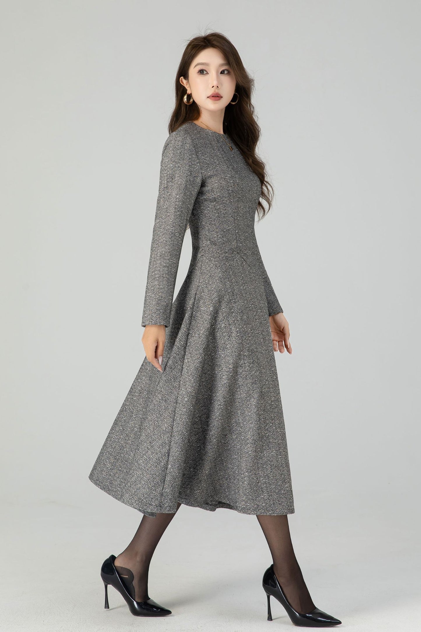 A-Line winter gray wool dress 4548