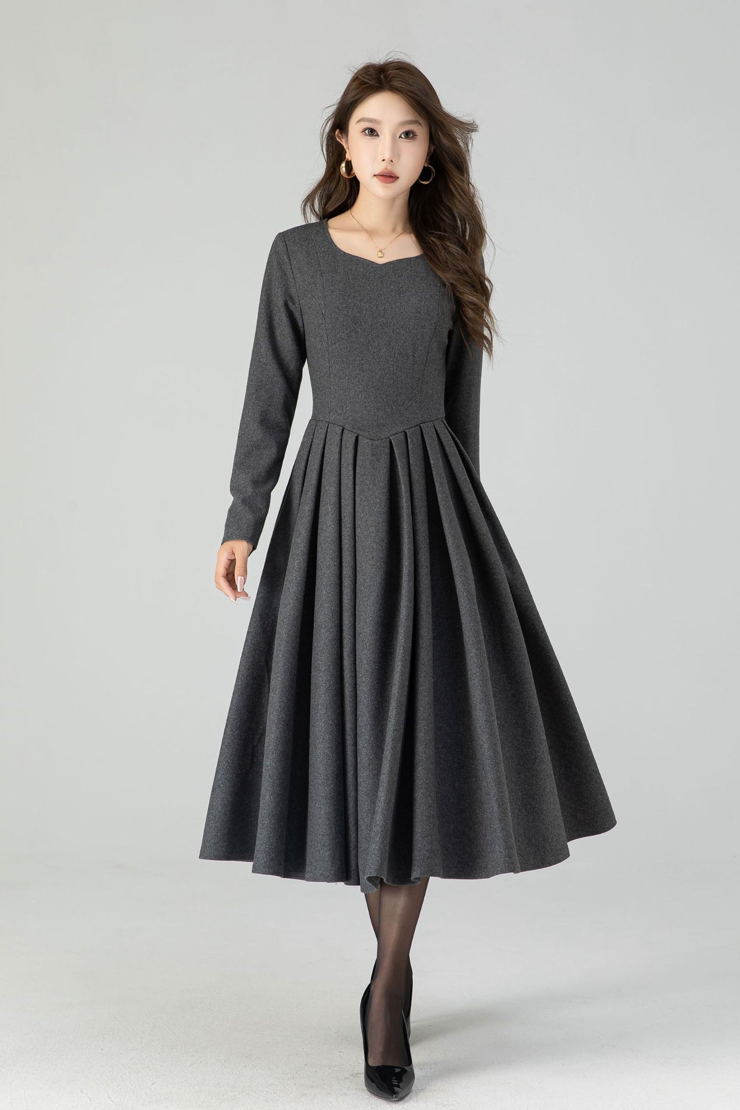 Fit and Flare Winter Wool Midi Dress 4547