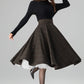 Classic Plaid Midi Skirt Dark Brown Wool – High-Waisted Circle – 6396