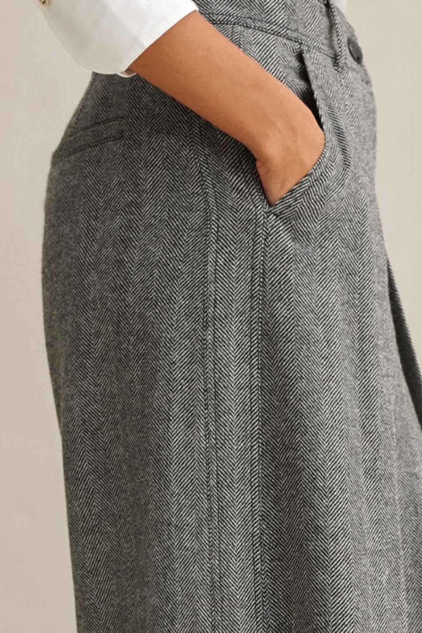 Gray wide leg midi wool pants women 5187