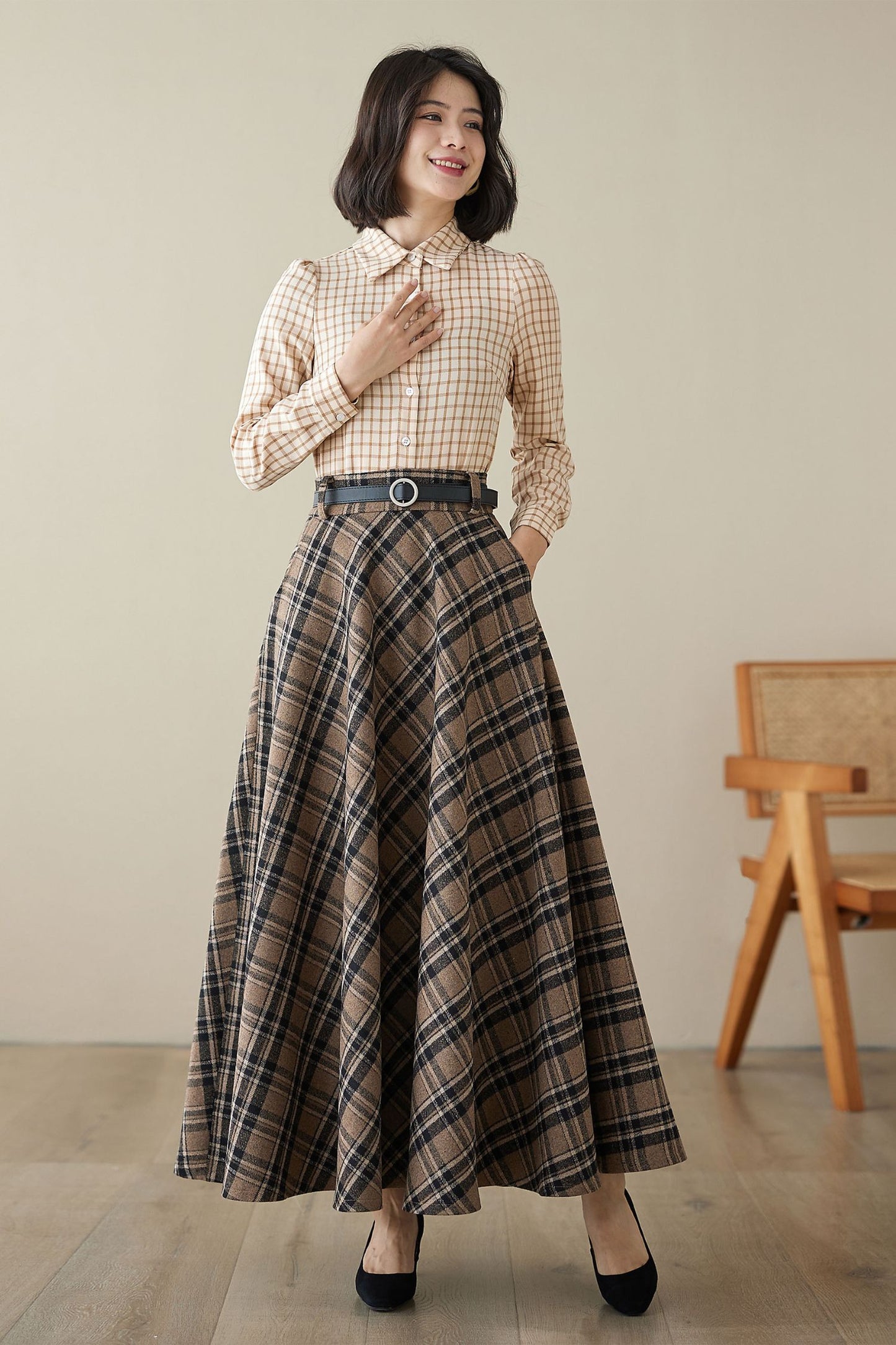 Retro Plaid Winter Autumn Skirt Women 4622