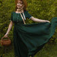 Green summer short sleeves Linen Dress 5199