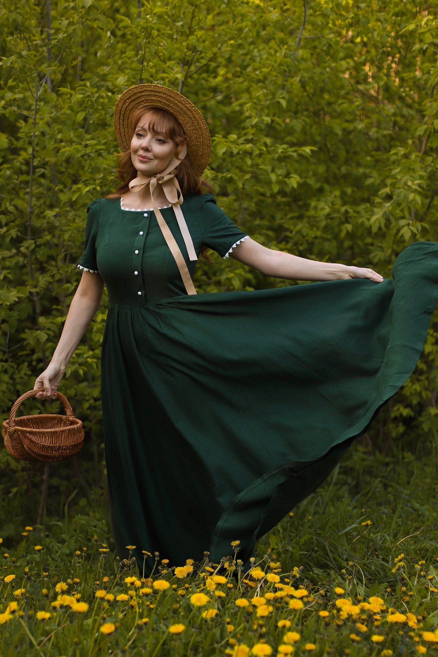 Green summer short sleeves Linen Dress 5199 Xiaolizi Green summer short sleeves Linen Dress 5199 Xiaolizi