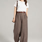 Brown Linen Wide Leg Pants – Handmade Long Relaxed Fit Trousers | Xiaolizi  4965