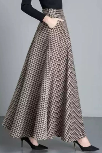 Plaid a line winter wool skirt women 6216