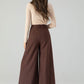 Brown wide leg long wool pants women 4554