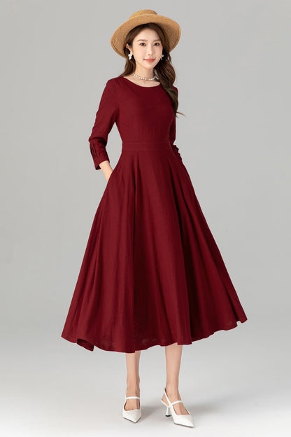 Fit and flare womens spring linen dresses 4910