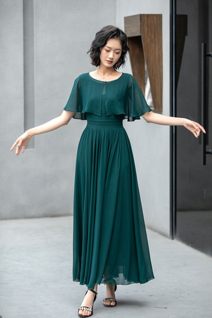 Sleeveless chiffon maxi womens cape dress 5861 - S #CK2500200