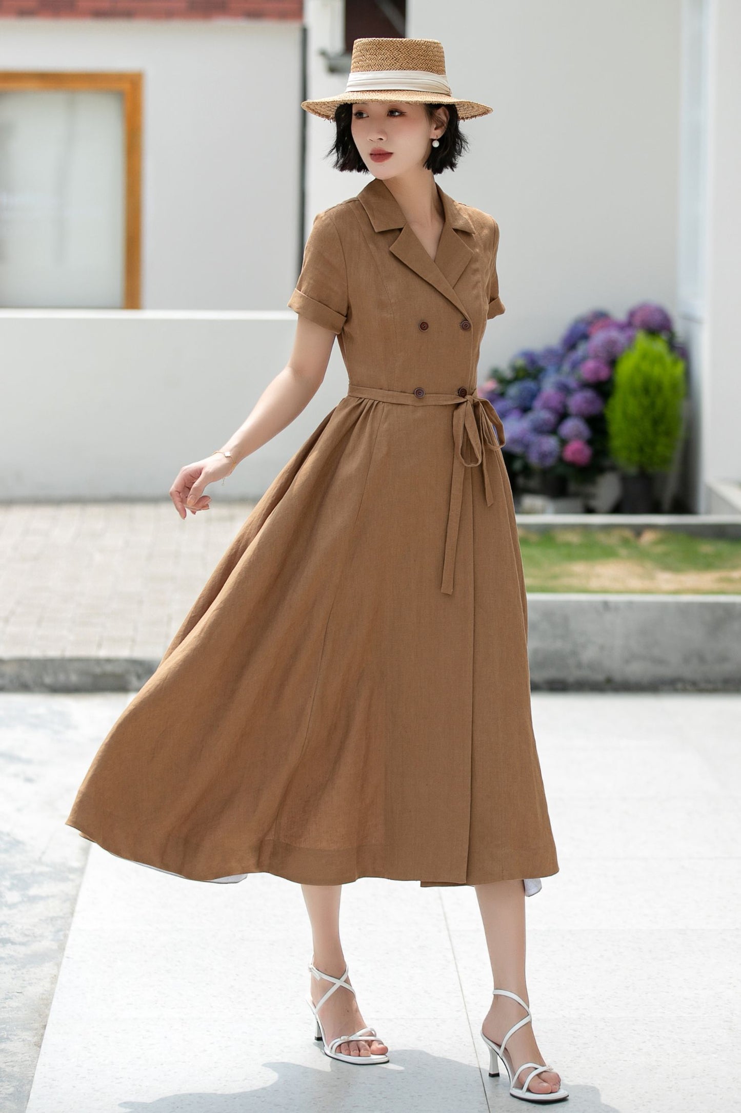 Wrap Linen Midi Shirt dress 5986