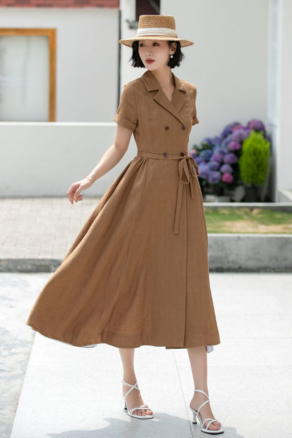 Wrap Linen Midi Shirt dress 5986