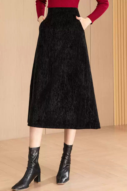 Midi black autumn/winter skirt women 6195