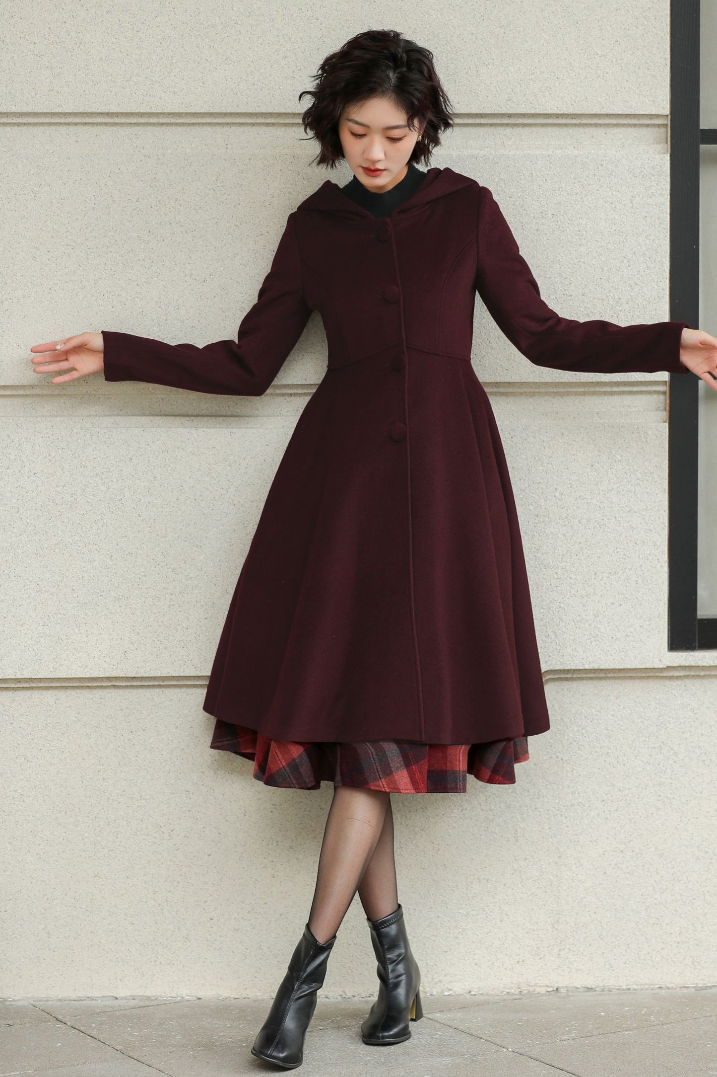 Winter Wool Swing Coat – Vintage Button Front Overcoat 6531
