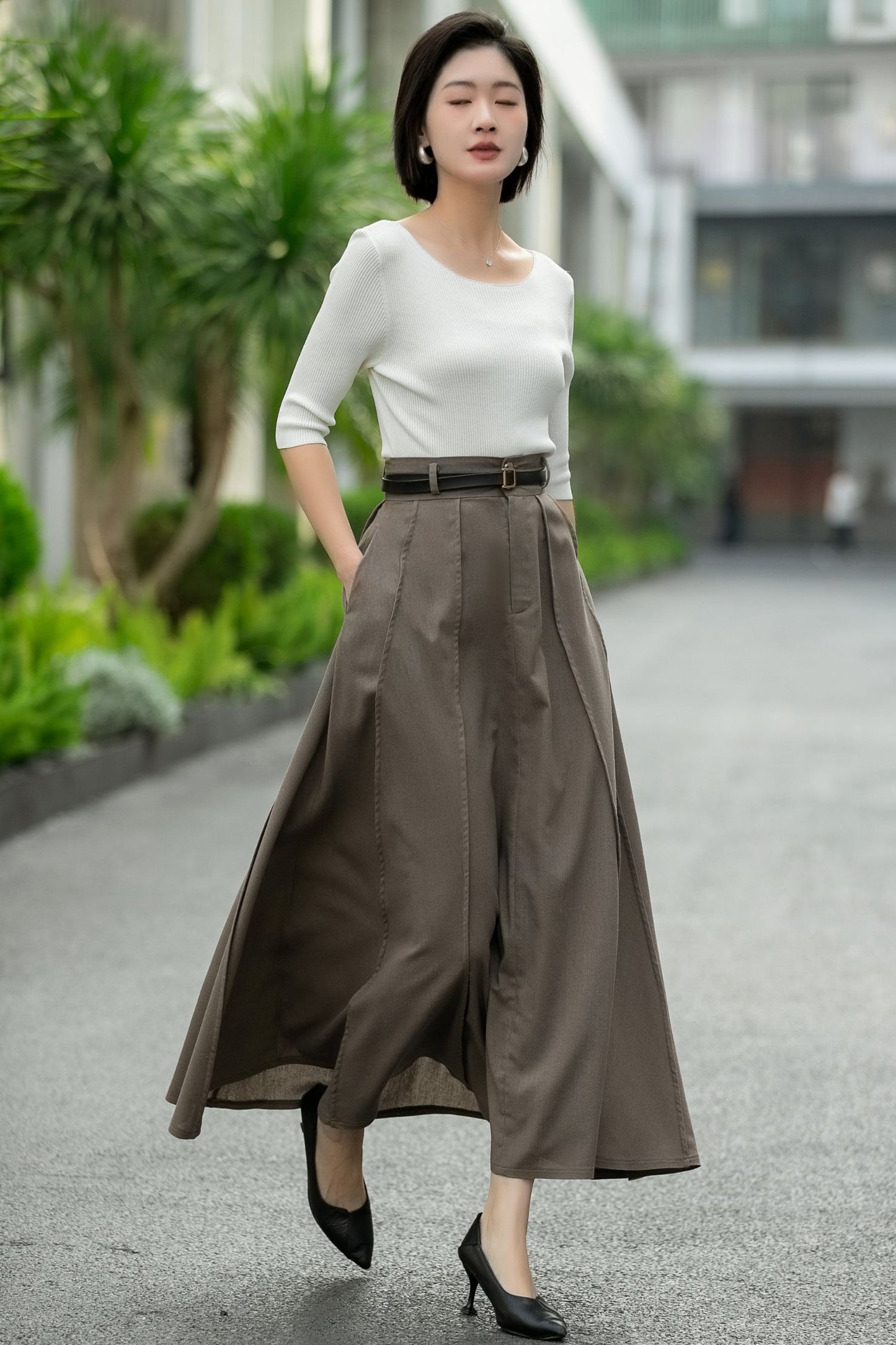 Brown Linen Maxi Skirt – High Waist A-Line Long Linen Skirt 6664 -size XS #CK2600014