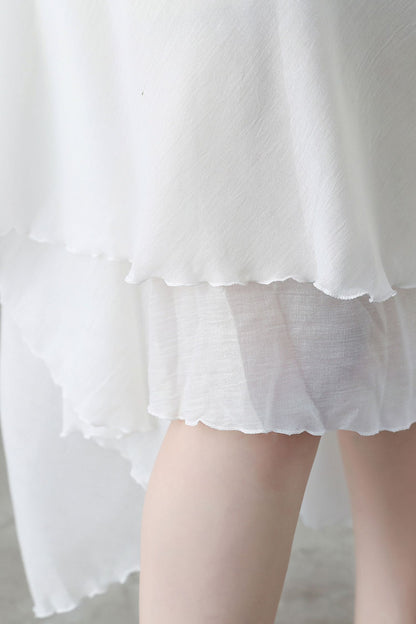 White Linen Maxi Swing Skirt, Pleated Elastic Waist | Xiaolizi 2748