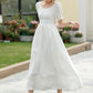 White Linen Midi swing Wedding Dress 5983