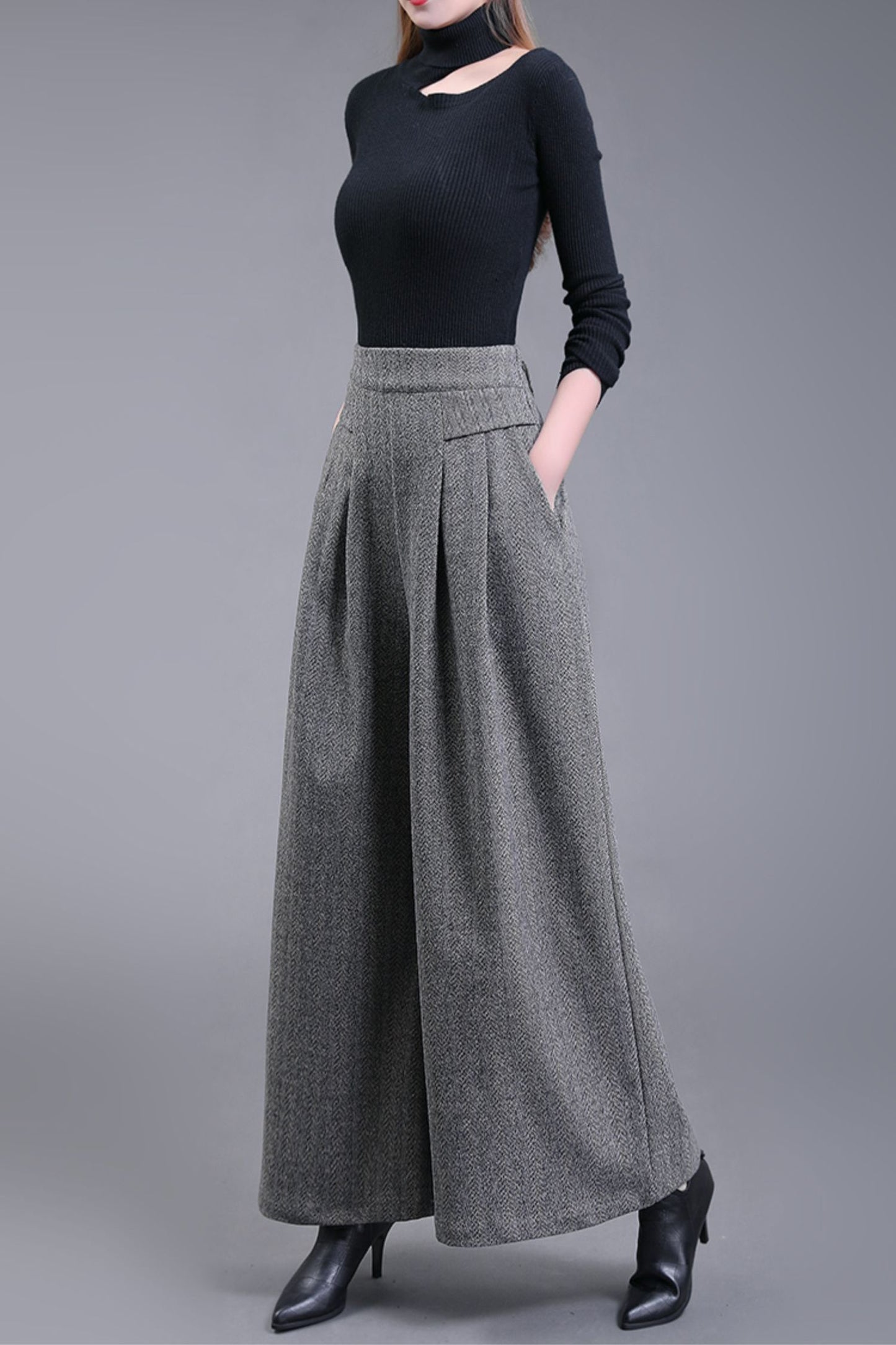 Wide leg wool pants with pockets 6227