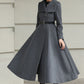 Handmade Vintage Wool Coat – Gray Fit and Flare Belted Midi Winter Coat 6617