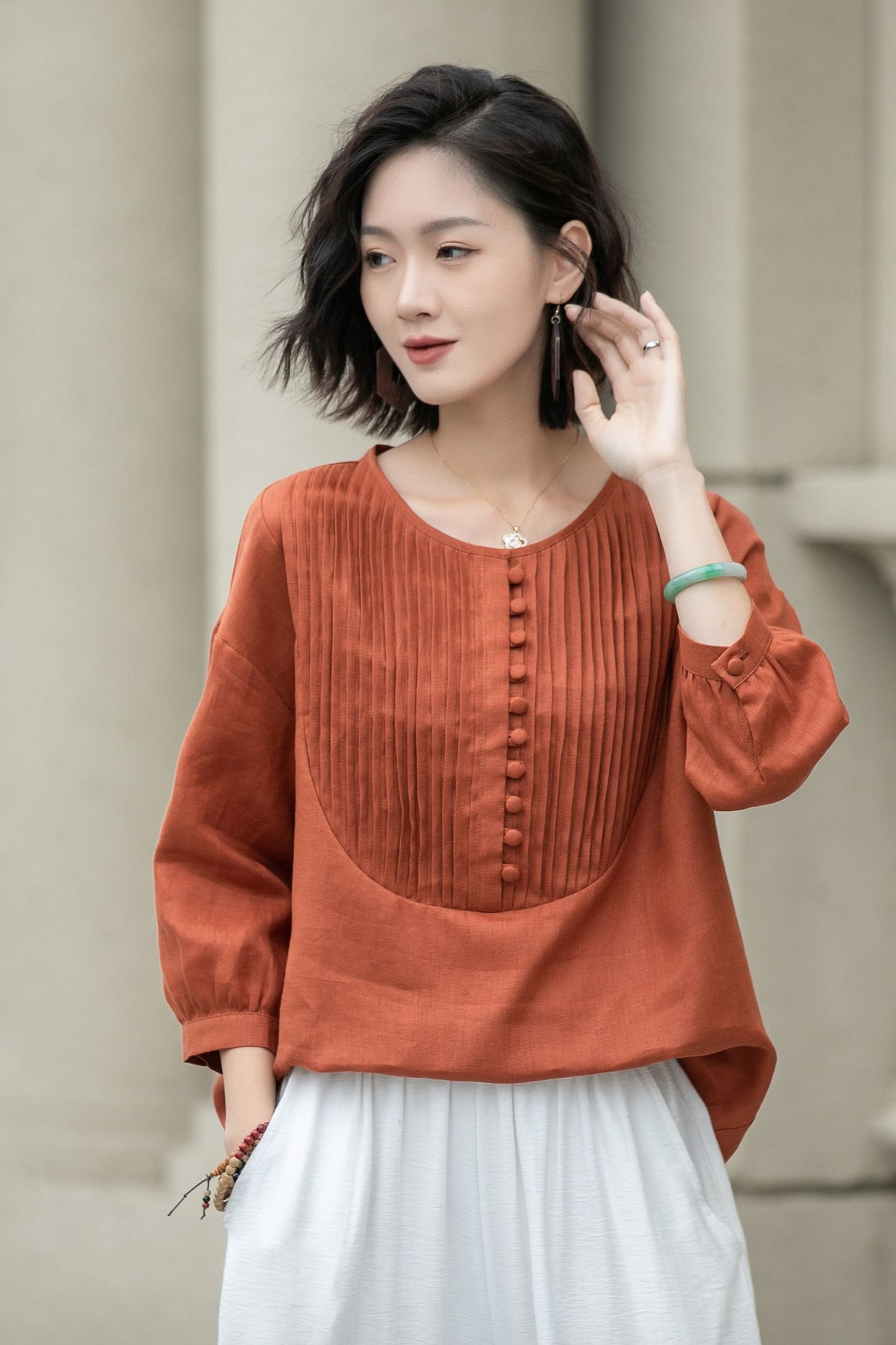 Loose fit summer casual linen blouse top 5224