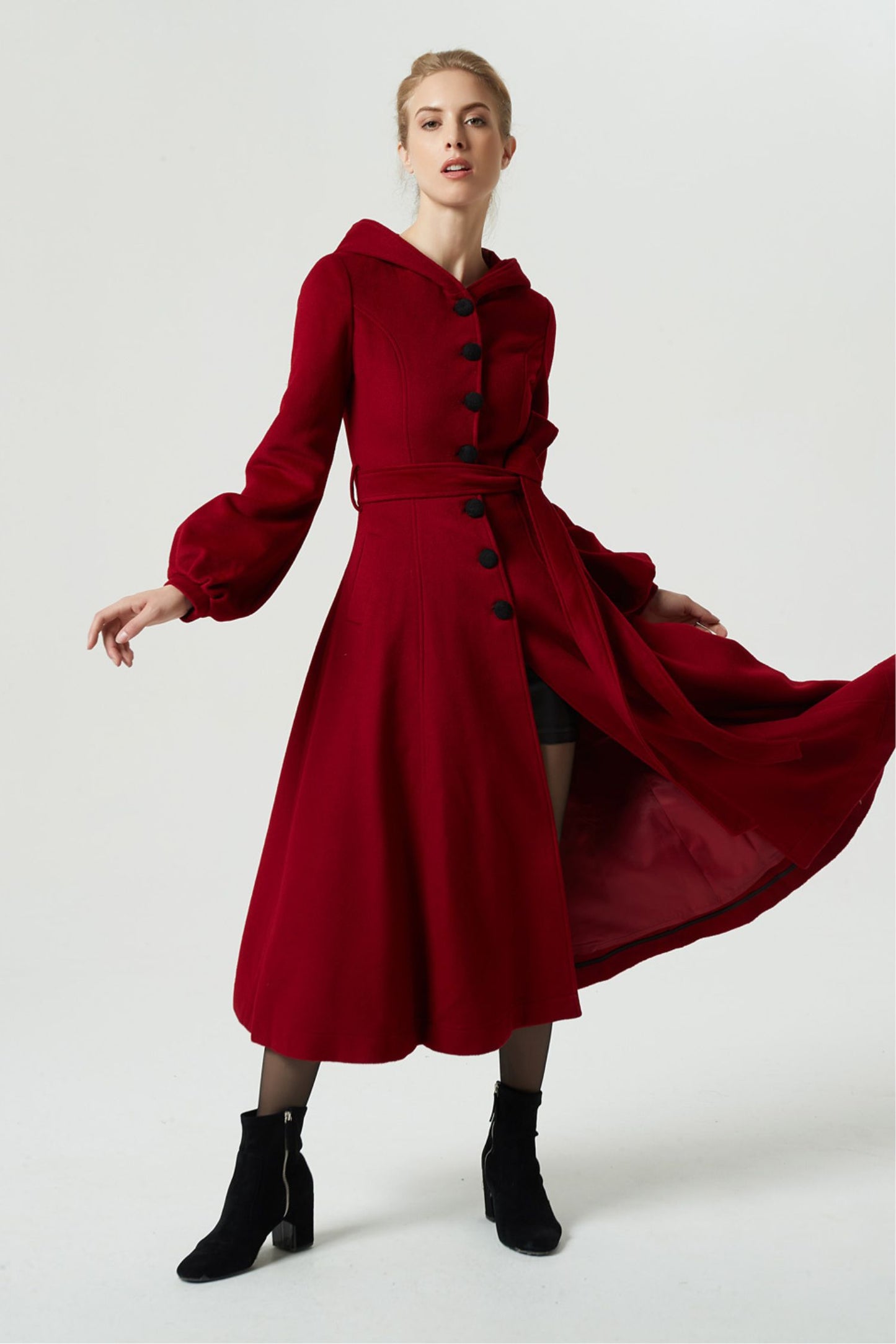 Burgundy long dress wool coat 1977#