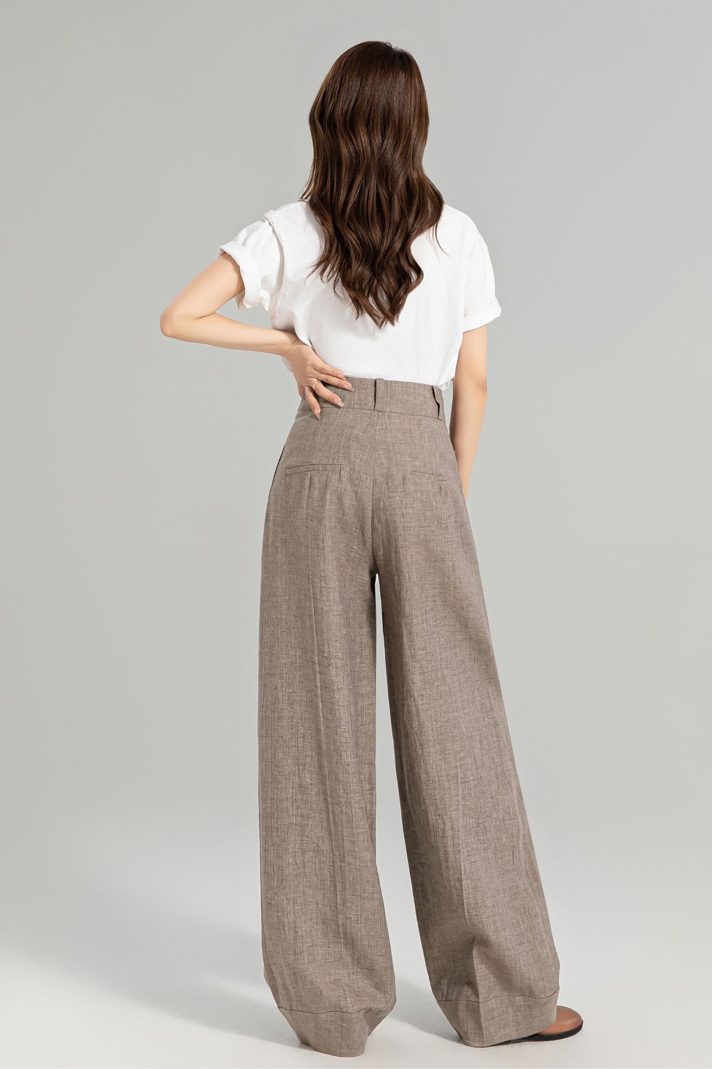 Wide leg long linen pants for women 4964