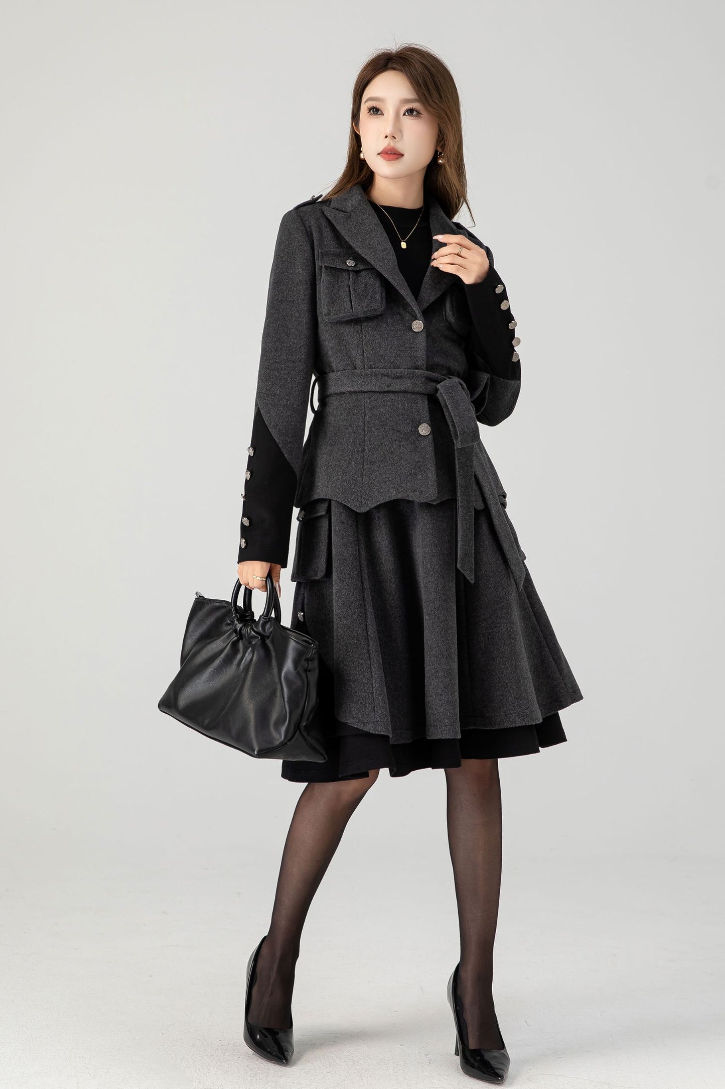 Gray military short wool coat 4605