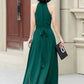 Dark green maxi halter summer party dress 5172