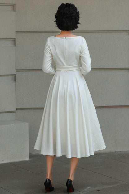 Vintage Handmade Wool Blend Fit & Flare Winter Dress | Xiaolizi 6509