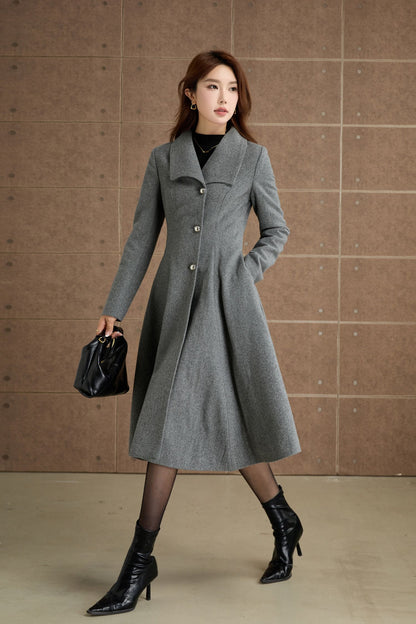 Fit and flare gray winter wool coat 5367