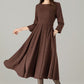 Vintage Wool Blend Midi Dress – Handmade Fit and Flare Winter Dress with Pockets | Xiaolizi 6495
