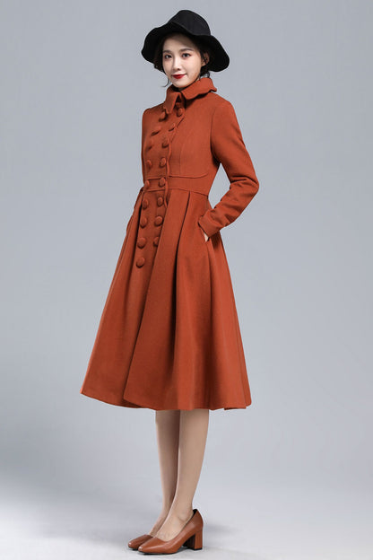 Handmade Caramel Wool Coat – Vintage Princess Winter Maxi Overcoat 3164