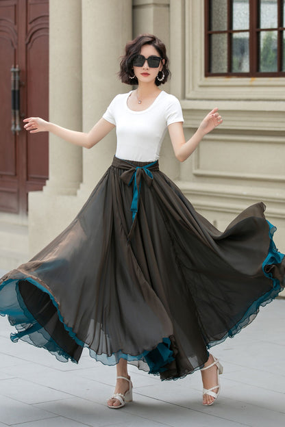 Reversible Chiffon Maxi Skirt – Two-Tone Swing Circle Skirt for Summer 5171